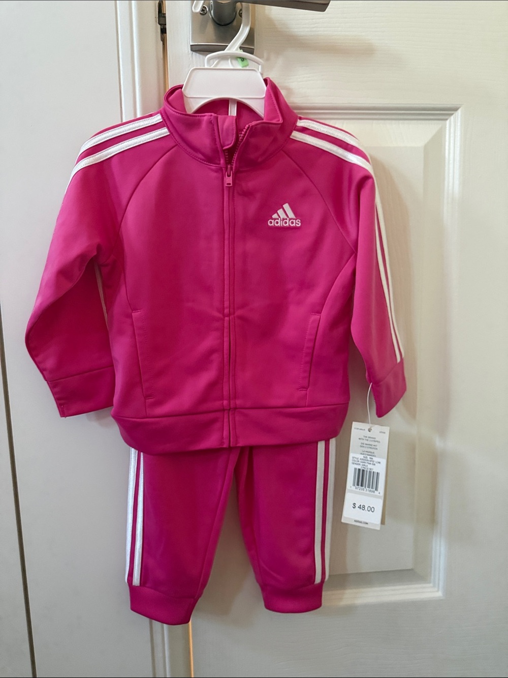 adidas Hot Pink Girls Track Jacket and Pants Set with White Stripes
